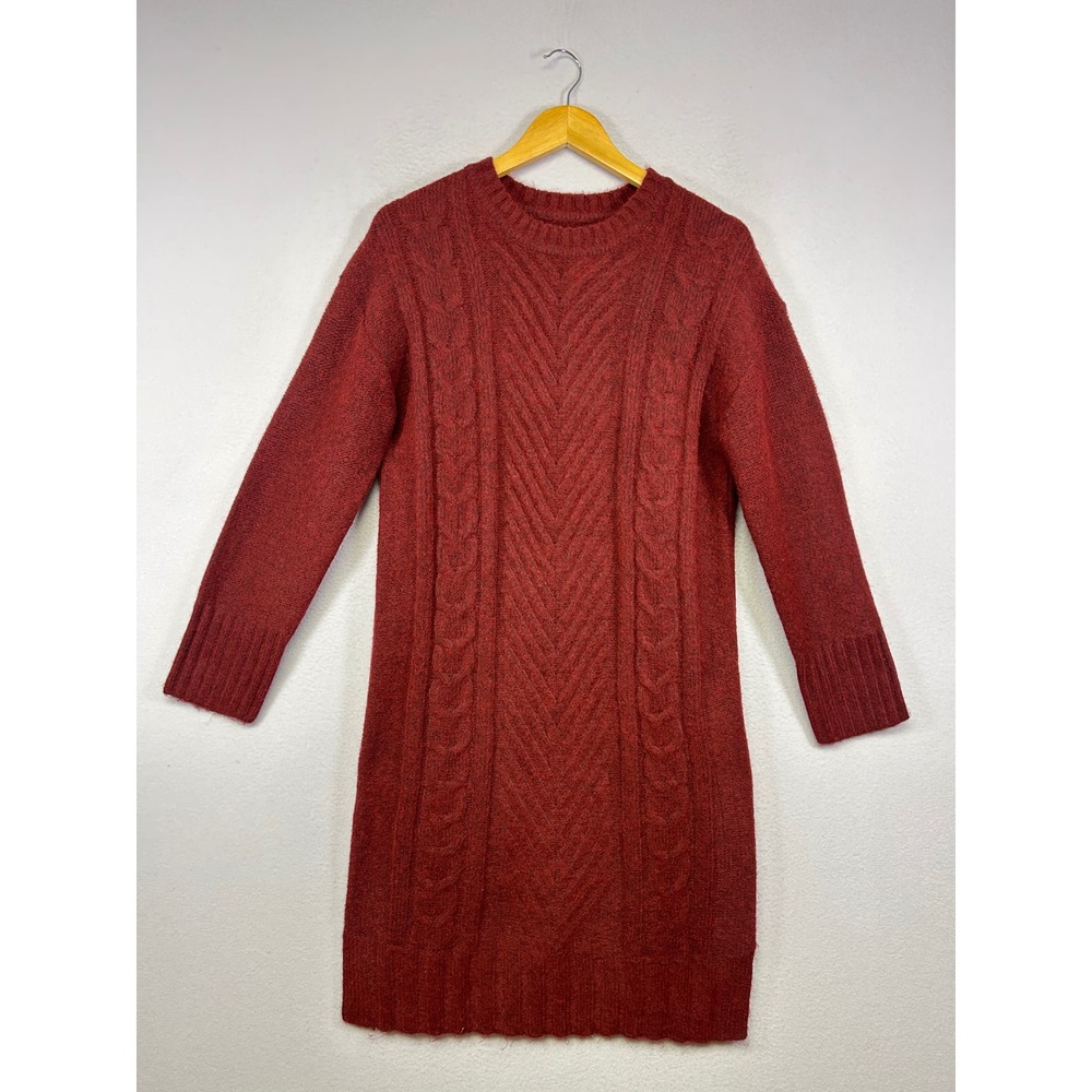 Dark Academia Ophelia Roe Women S Burgundy Cable Knit Crew Neck Sweater Dress